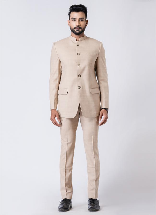 Polyester Tr Beige  Party Wear Pattern Pc Readymade Jodhpuri Suit